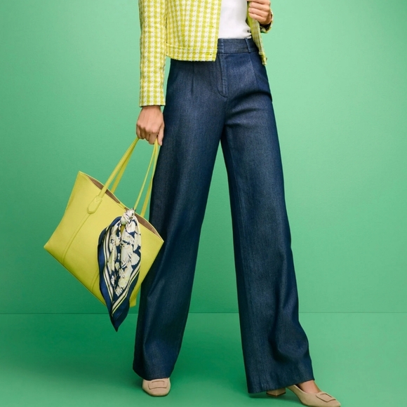 Talbots Pants - Talbots Weston Wide-leg High Waisted Pants Size 12 Blue Lyocel Cotton Old Money